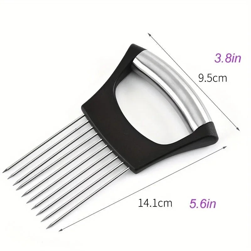 Onion Slicer Holder, Onion Holder For Slicing, 304 Stainless Steel Onion Slicer Cutter, Lemon Holder Slicer, Creative Onion Slicer Holder, Onion Slicer Cutter For Steak Tendons, Household Gadget, Kitc - Show Gadgets