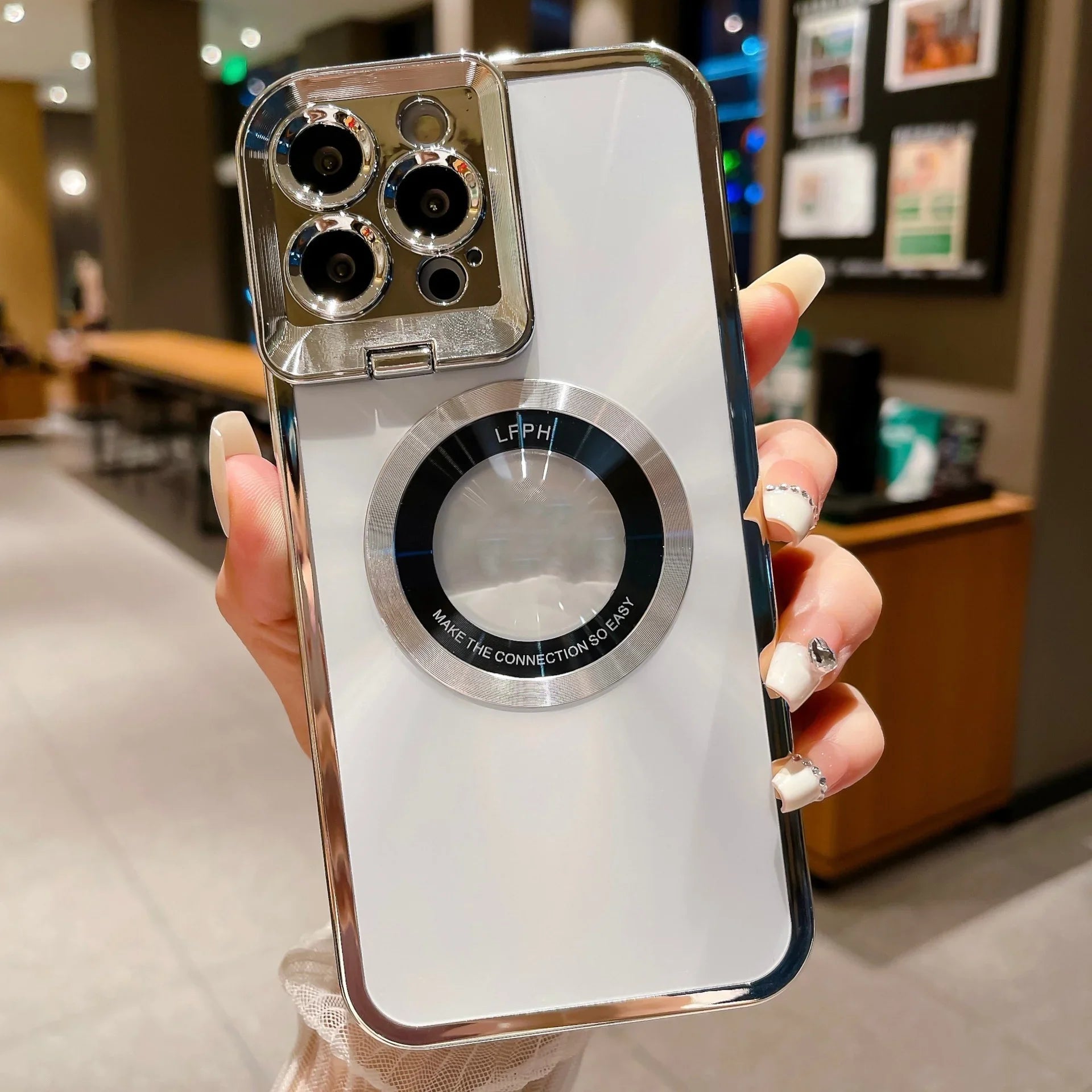 Electroplated Phone Case Luxury Plating CD Pattern Magsafe Bracket Case For 12 13 14 Pro Max Invisible Camera Stand Holder Lens Holder Magnetic Suction - Show Gadgets