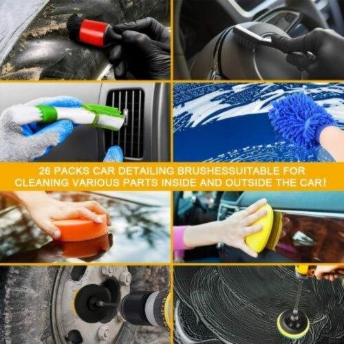 26Pcs Car Detailing Brush Set Soft Brushes Interior Wheel Valet Pro Cleaning Kit - Show Gadgets