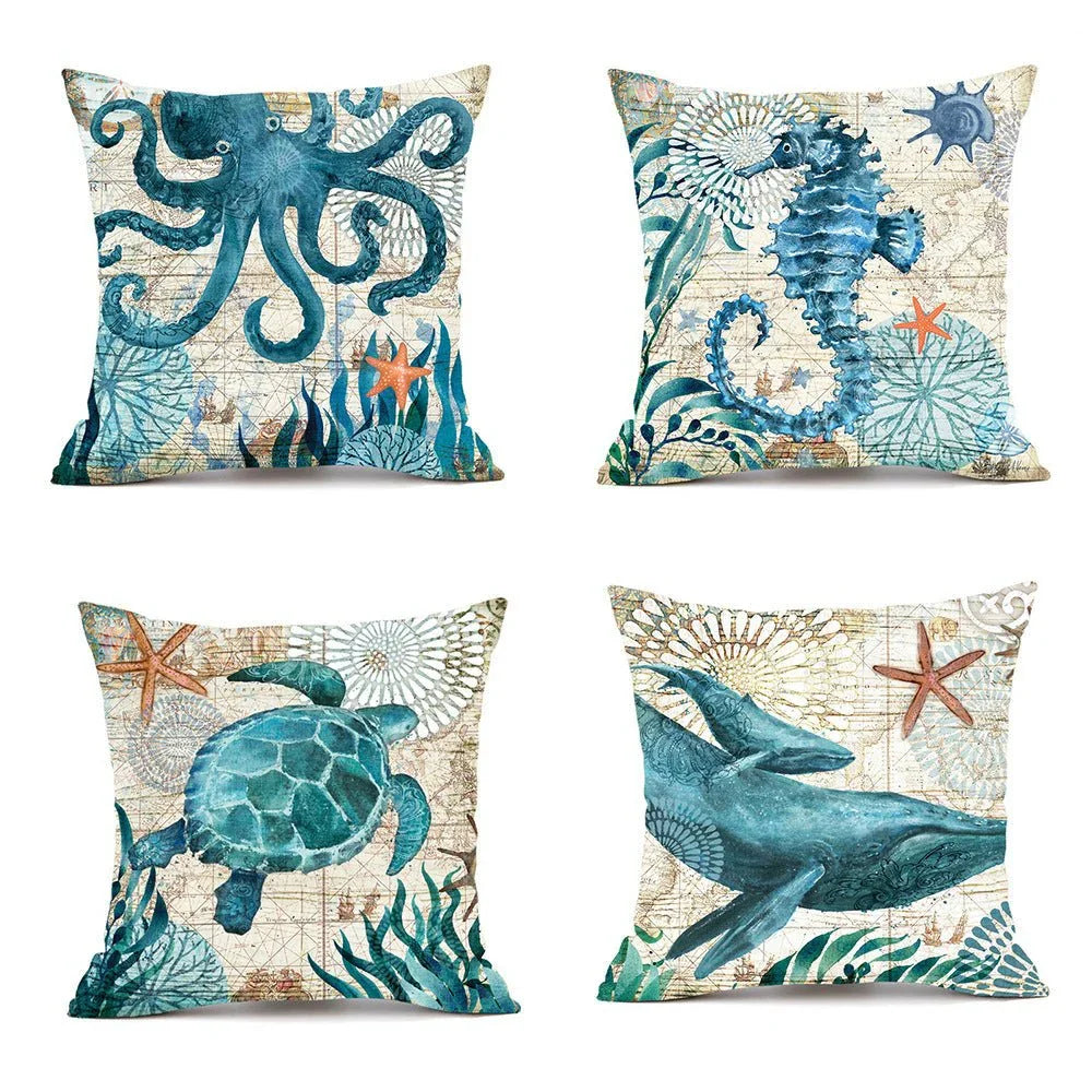 Cushion Covers Sea Turtle Printed Throw Pillow Cases For Home Decor Sofa Chair Seat - Show Gadgets