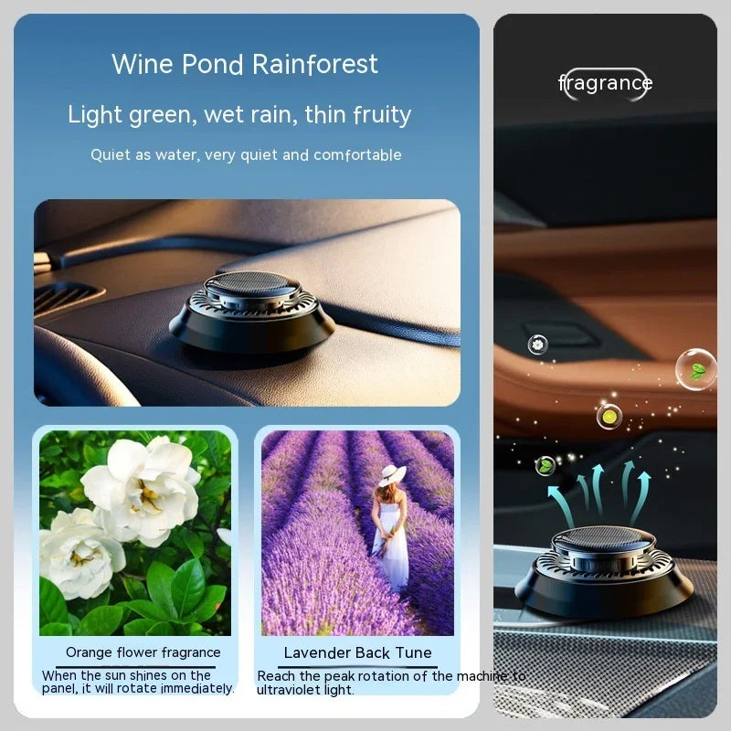 Portable Kinetic Car Air Freshener Solar Powered Double Ring Rotating Air Cleaner Perfume Fragrance Diffuser - Show Gadgets