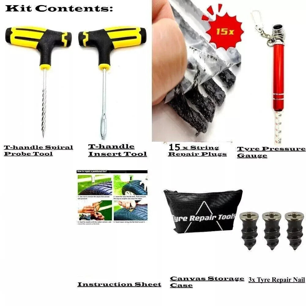22Pcs Emergency Tyre Puncture Repair Kit Car Van Motorcycle Tubeless Tire Strips - Show Gadgets