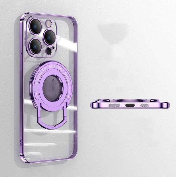 Iphone15 Pull Rod Magnetic Suction Phone Case Electroplating 14 Invisible Bracket 13ProMax Transparent Soft Cover - Show Gadgets