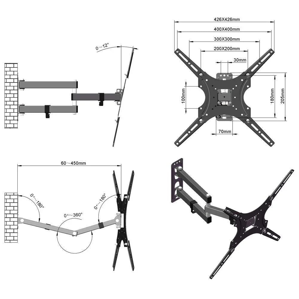 26-55 Full Motion TV Wall Mount Rotation 180 Swivel Bracket 26 32 40 42 50 55 - Show Gadgets