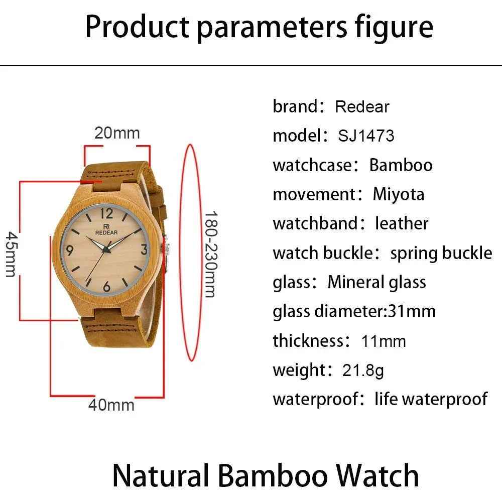 Women's Engraved Bamboo Photo Watch Wooden Leather Strap 40mm - Show Gadgets