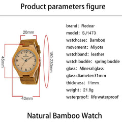 Women's Engraved Bamboo Photo Watch Wooden Leather Strap 40mm - Show Gadgets