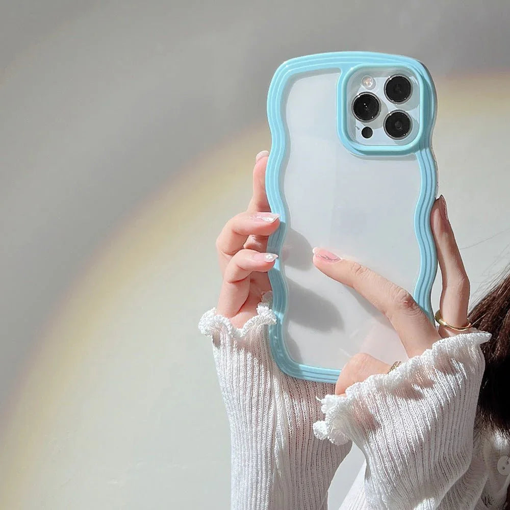 Wave Border Mobile Phone Case Solid Color Simple Candy Color - Show Gadgets