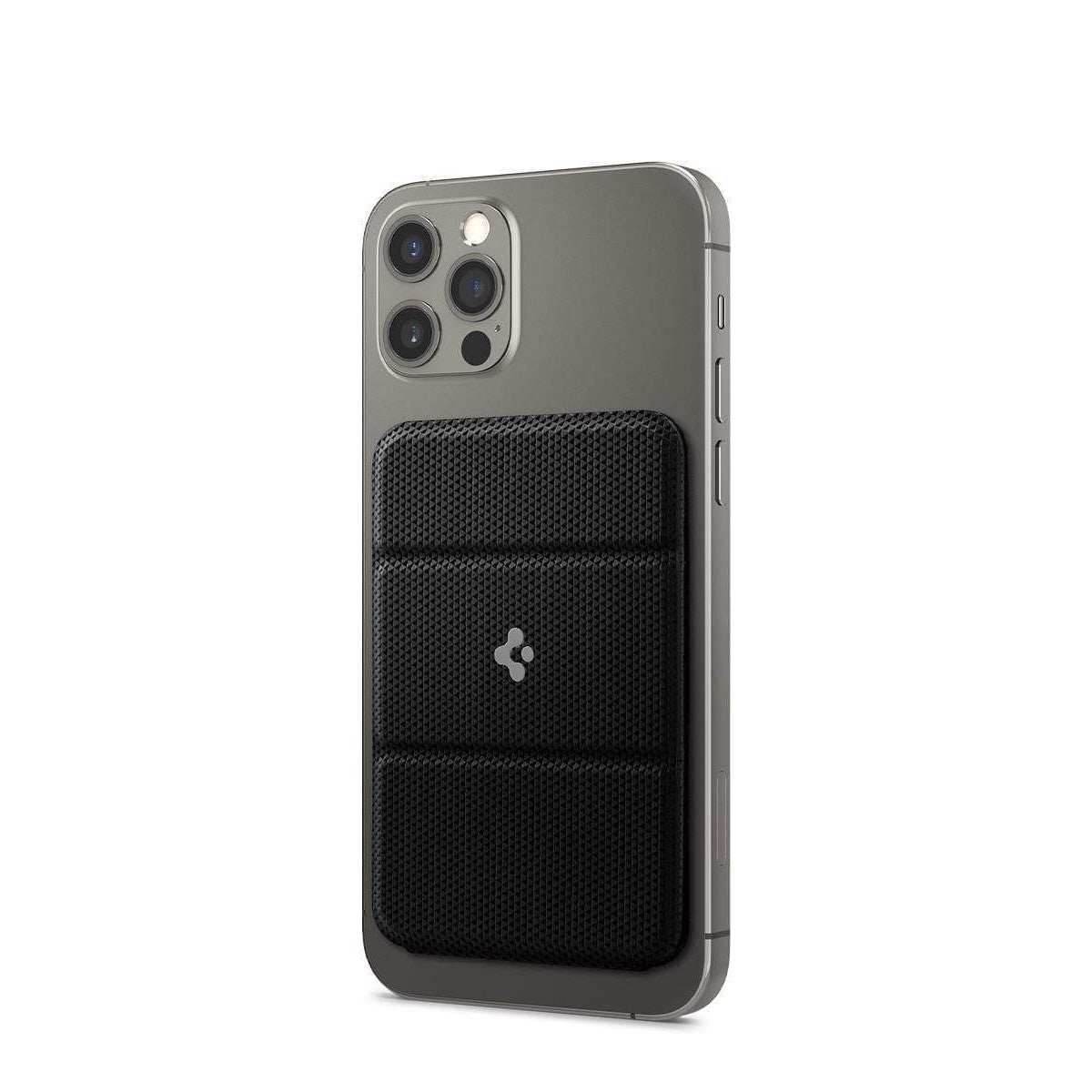 Magnetic card holder attached to black iPhone case for Apple iPhone models
