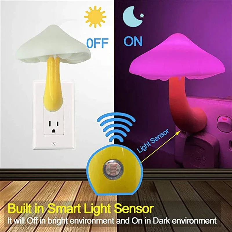 LED Night Light Mushroom Wall Socket Lamp EU US Plug Warm White Light - control Sensor Bedroom Light Home Decoration - Show Gadgets