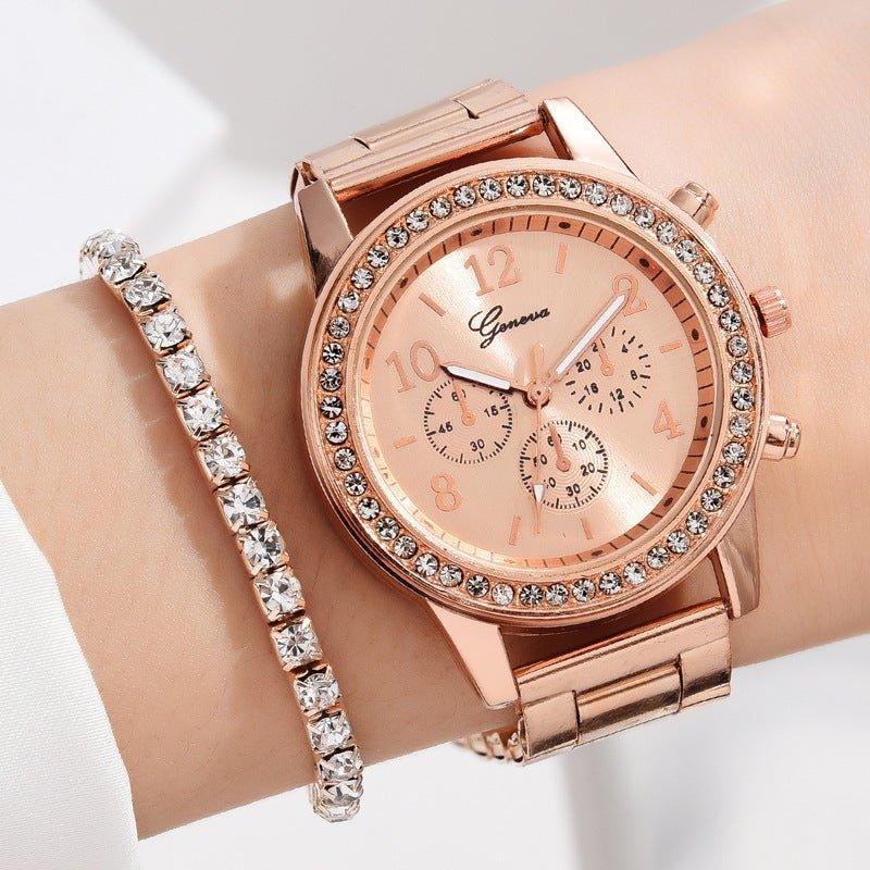 Women's Three - eye Quartz Diamond - embedded Watch - Show Gadgets
