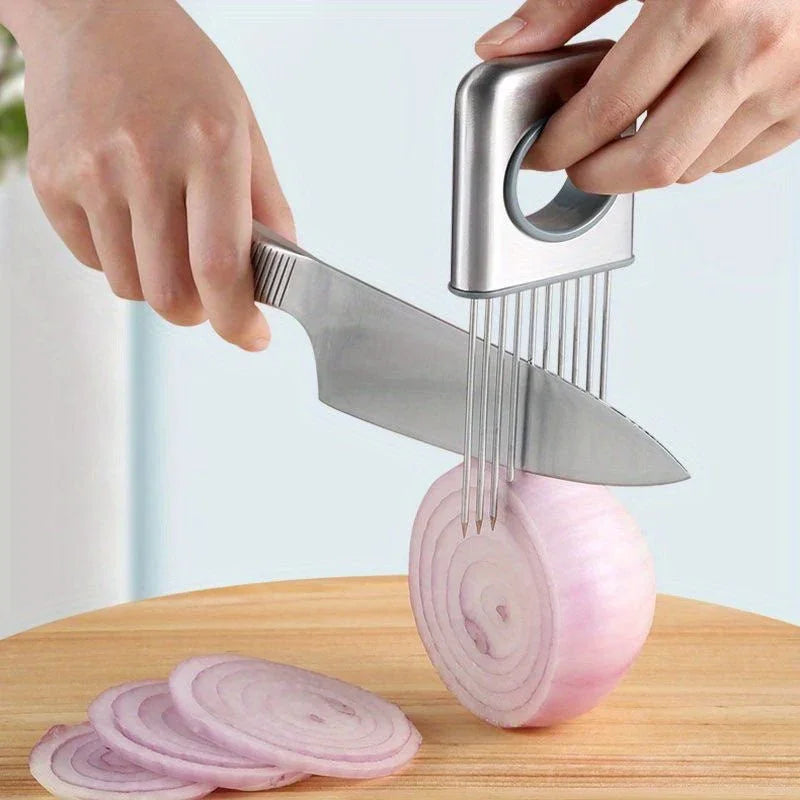 Onion Slicer Holder, Onion Holder For Slicing, 304 Stainless Steel Onion Slicer Cutter, Lemon Holder Slicer, Creative Onion Slicer Holder, Onion Slicer Cutter For Steak Tendons, Household Gadget, Kitc - Show Gadgets