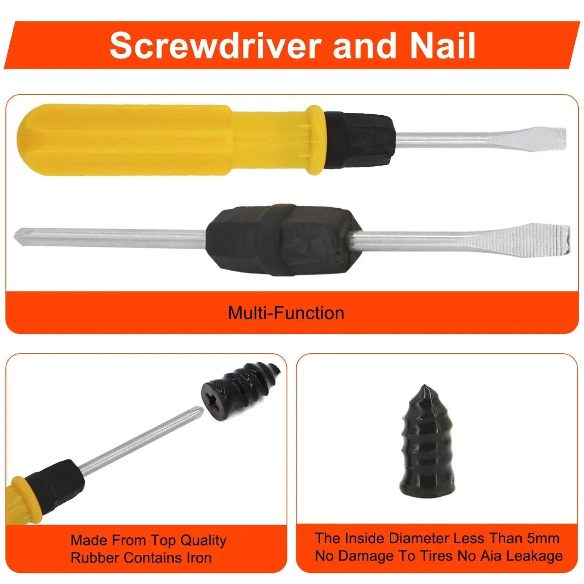 65PCS TYRE PUNCTURE REPAIR TOOL KIT MOTORCYCLE CAR VAN EMERGENCY TUBELESS TIRE - Show Gadgets