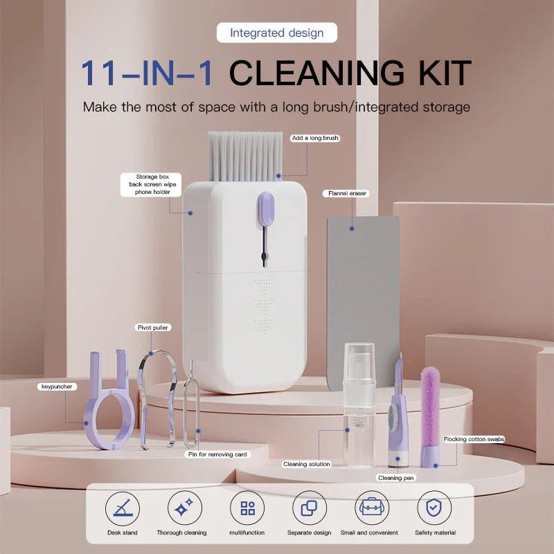 Portable 11 In 1 Multifunctional Cleaning Kit Computer Keyboard Cleaner Phone Screen Clean Tools Earphone Clean Brush With Storage Box - Show Gadgets