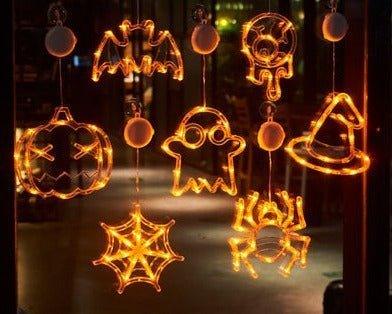 Halloween Window Hanging LED Lights Spider Pumpkin Hanging Ghost Horror Atmosphere Lights Holiday Party Decorative Lights Home Decor - Show Gadgets