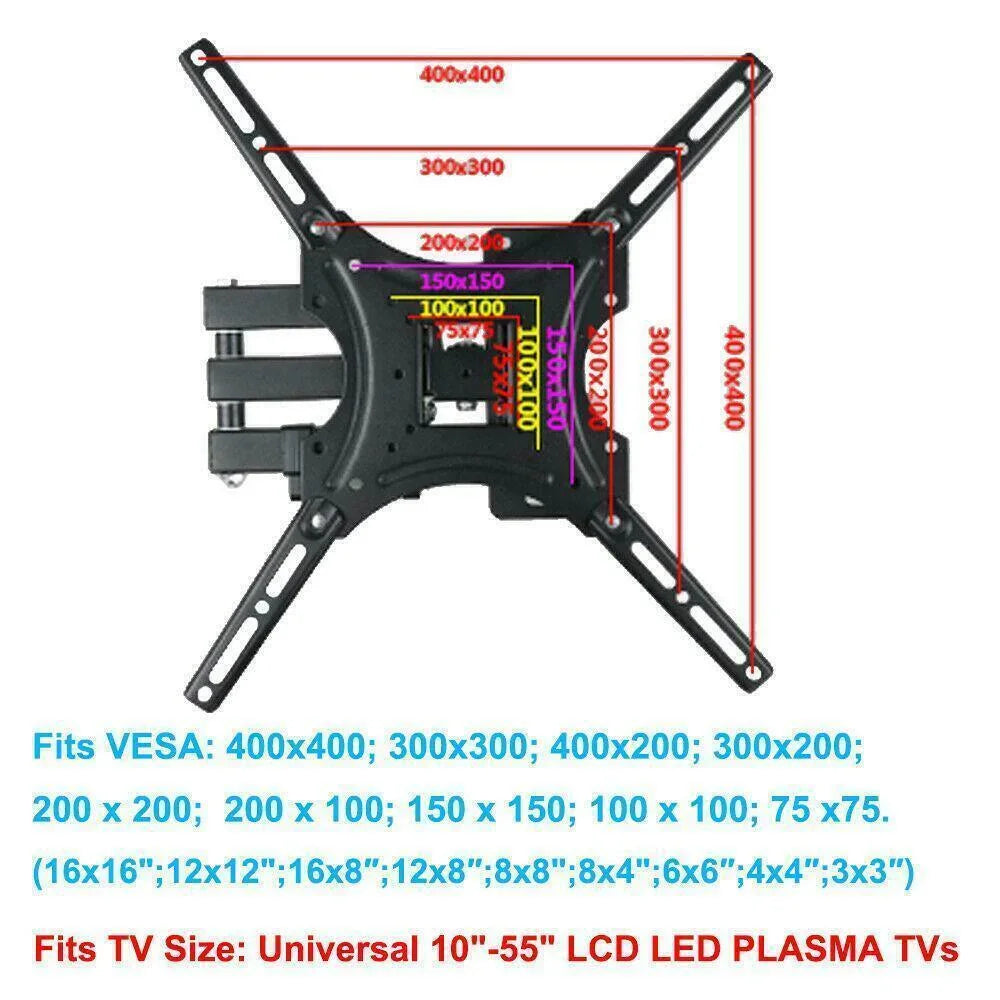 26-55 Full Motion TV Wall Mount Rotation 180 Swivel Bracket 26 32 40 42 50 55 - Show Gadgets