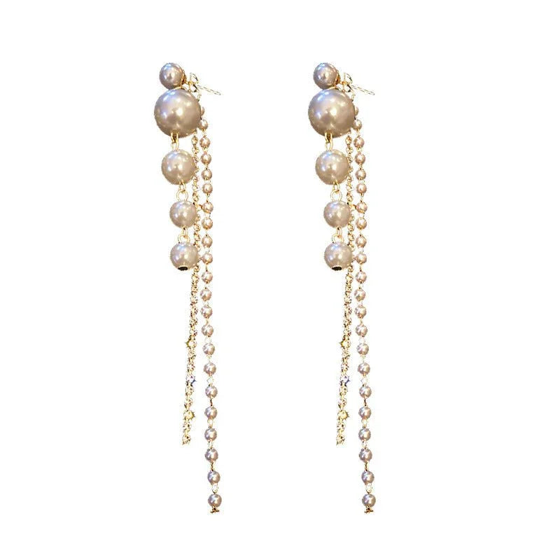 Temperament Pearl Tassel Long Earrings With 925 Silver Needle Fashion Luxury Personalized Earrings For Women - Show Gadgets