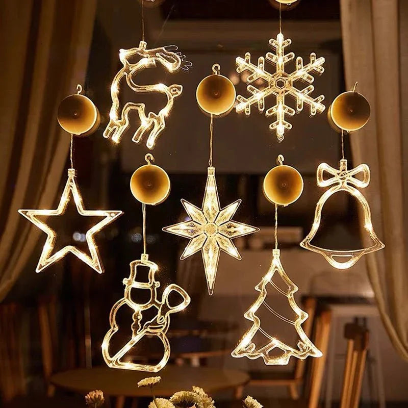 Christmas LED Suction Cup Chandelier Lights – Santa Claus, Elk & Snowman Window Decorations - Show Gadgets