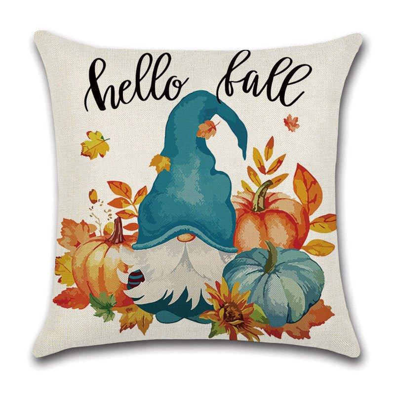 Thanksgiving Linen Pillowcase – Pumpkin Cartoon Car with Festive Wreath Design - Show Gadgets