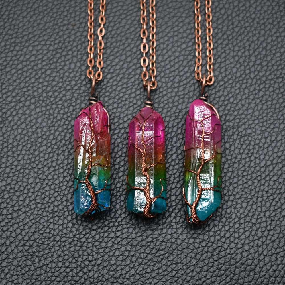 Hot Selling Stone Crystal Pillar Tree of Life Pendant – INS Fashion Necklace - Show Gadgets