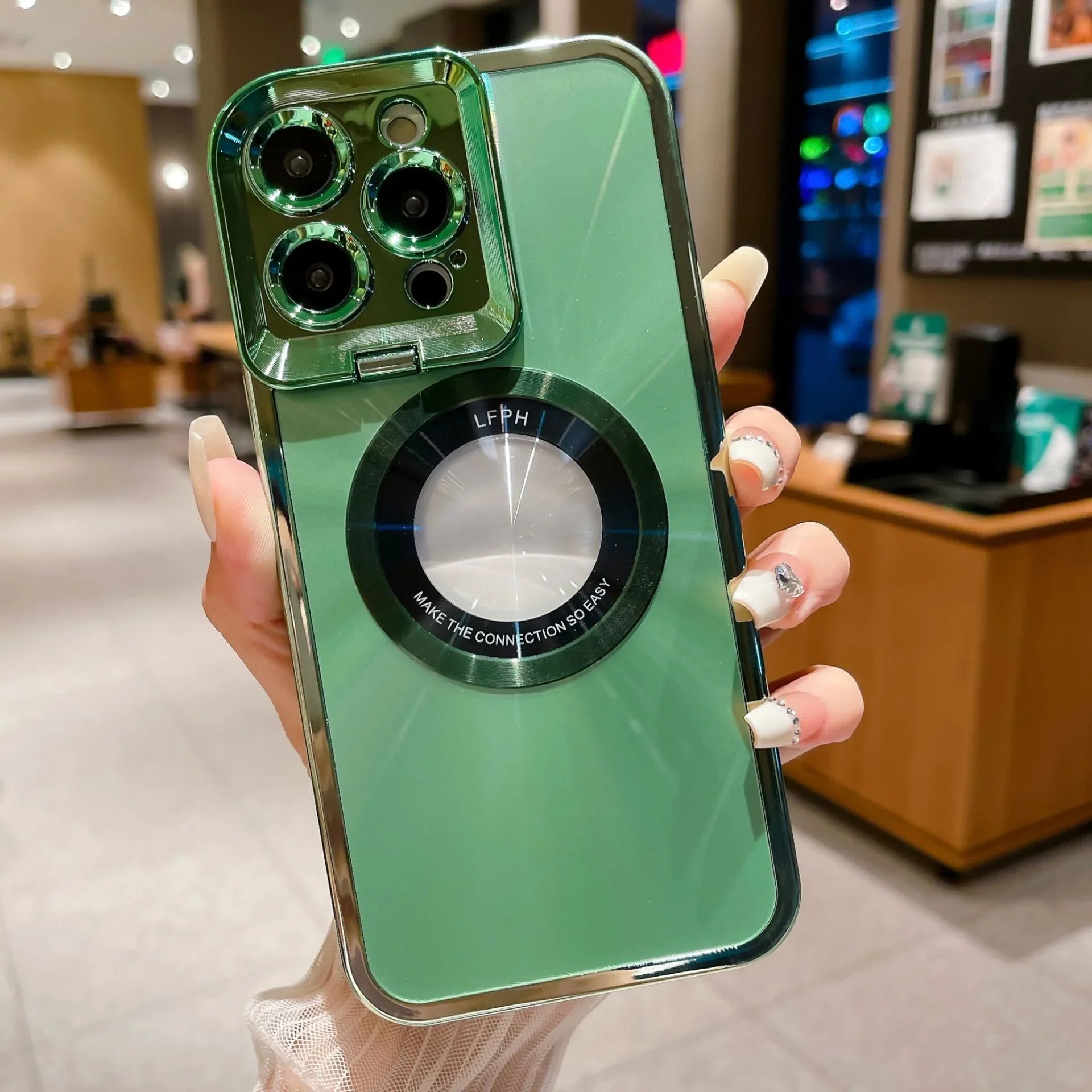 Electroplated Phone Case Luxury Plating CD Pattern Magsafe Bracket Case For 12 13 14 Pro Max Invisible Camera Stand Holder Lens Holder Magnetic Suction - Show Gadgets
