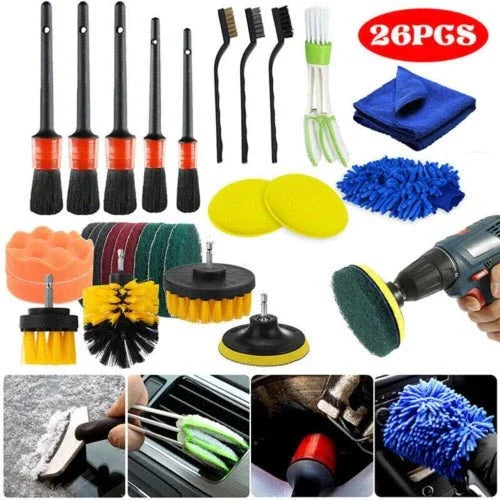 26Pcs Car Detailing Brush Set Soft Brushes Interior Wheel Valet Pro Cleaning Kit - Show Gadgets