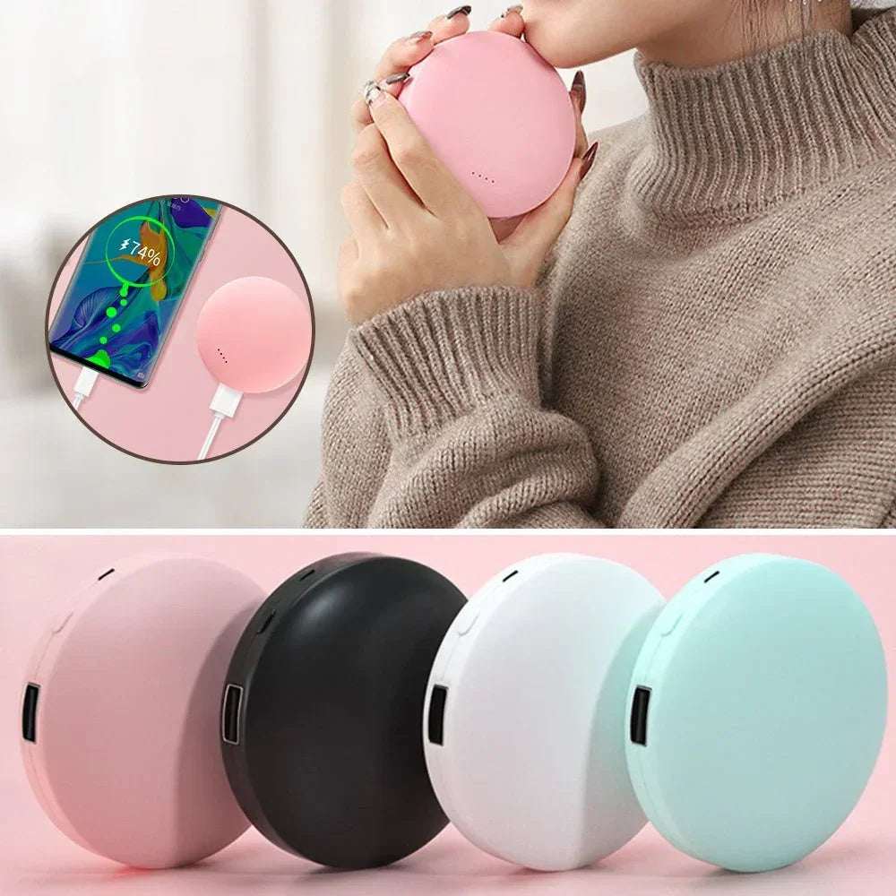 Compact Mini USB hand warmer power bank with liquid lithium ion battery and plastic shell