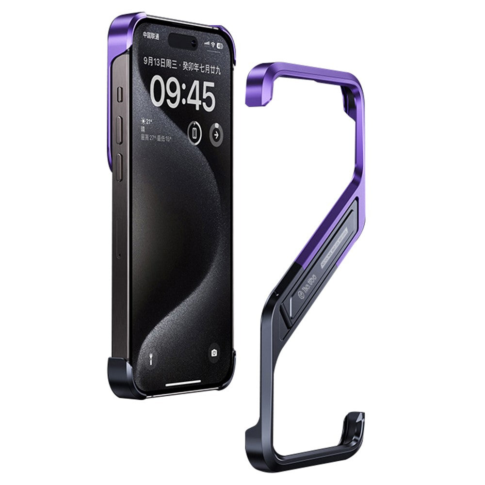 For iPhone 16 Pro Frameless Case S-Shaped Aluminium Alloy Phone Cover with Kickstand