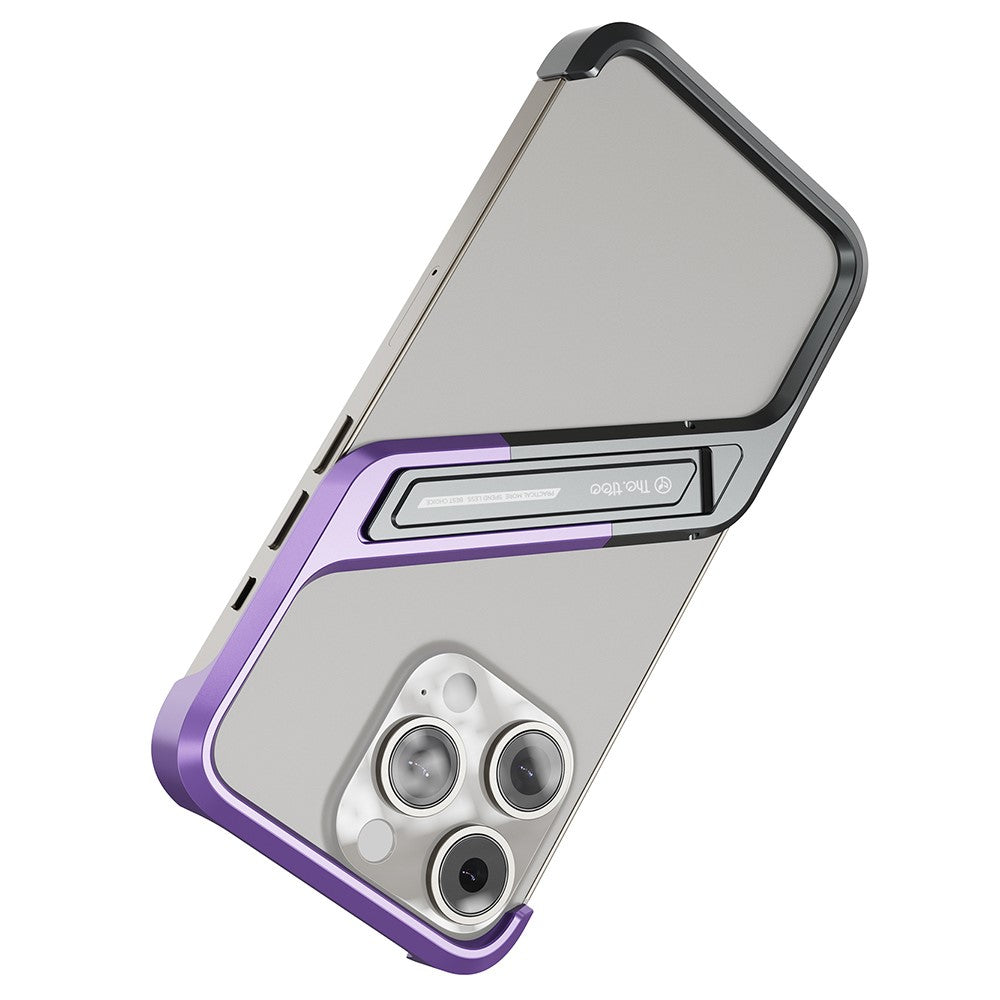 For iPhone 16 Pro Frameless Case S-Shaped Aluminium Alloy Phone Cover with Kickstand