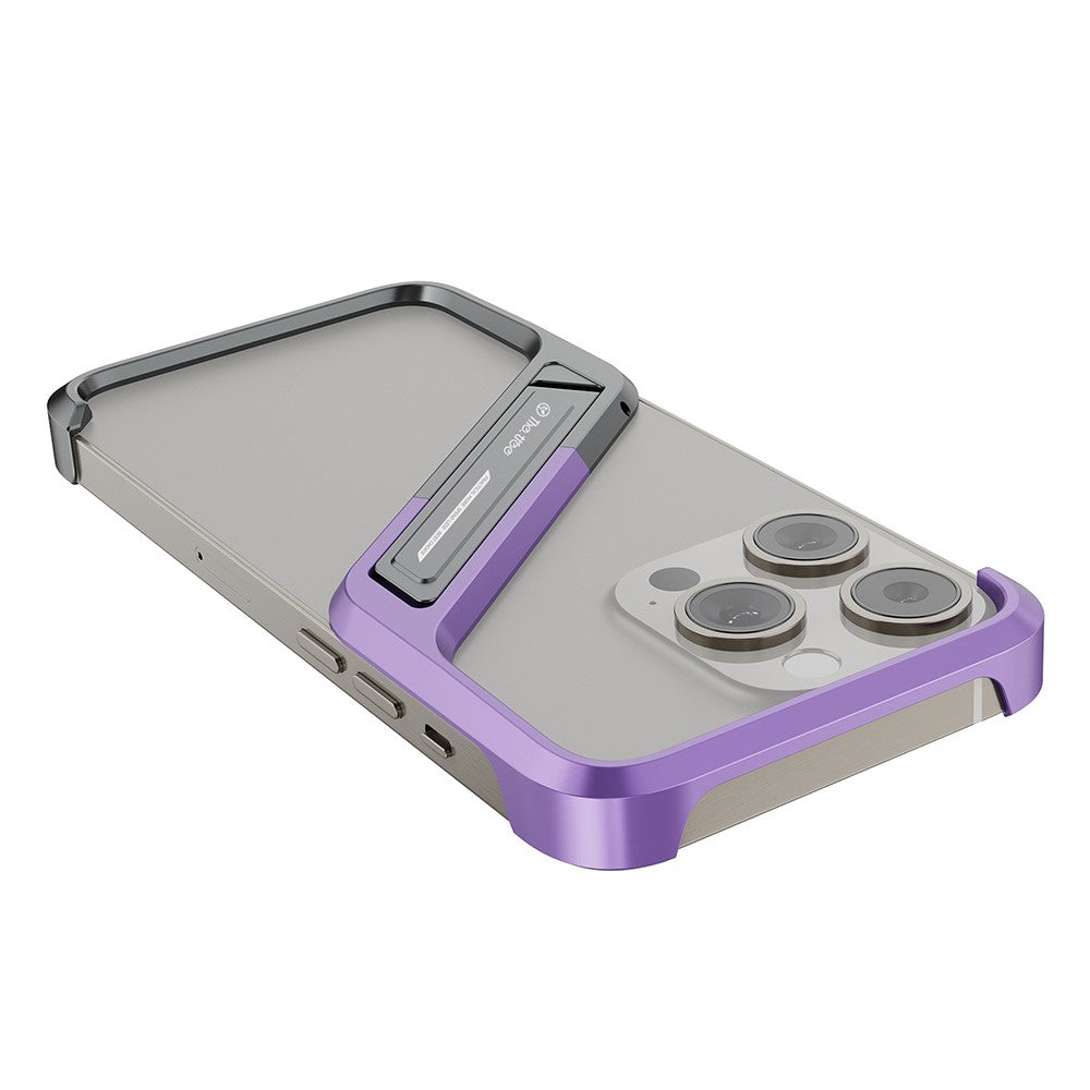 For iPhone 16 Pro Frameless Case S-Shaped Aluminium Alloy Phone Cover with Kickstand