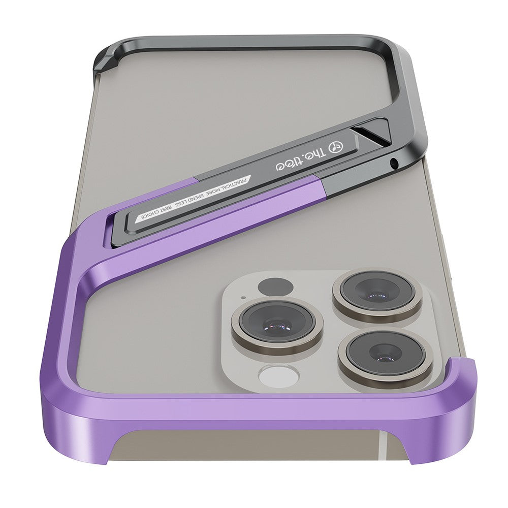 For iPhone 16 Pro Frameless Case S-Shaped Aluminium Alloy Phone Cover with Kickstand