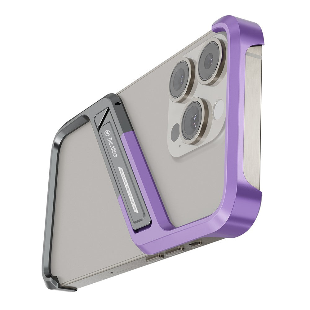 For iPhone 16 Pro Frameless Case S-Shaped Aluminium Alloy Phone Cover with Kickstand