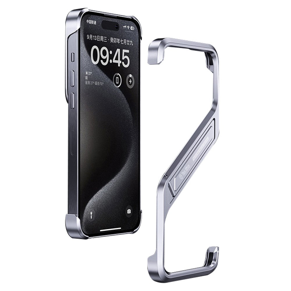 For iPhone 16 Pro Frameless Case S-Shaped Aluminium Alloy Phone Cover with Kickstand