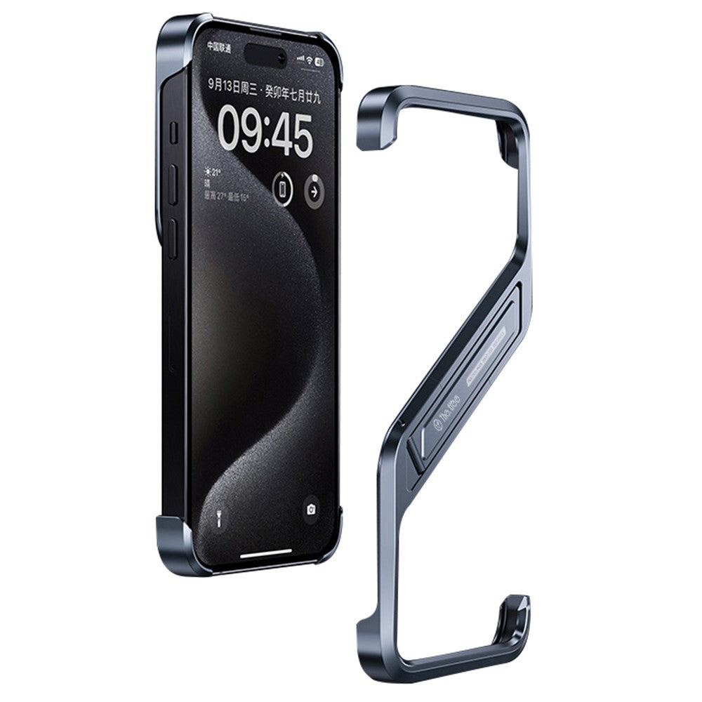 For iPhone 16 Pro Frameless Case S-Shaped Aluminium Alloy Phone Cover with Kickstand