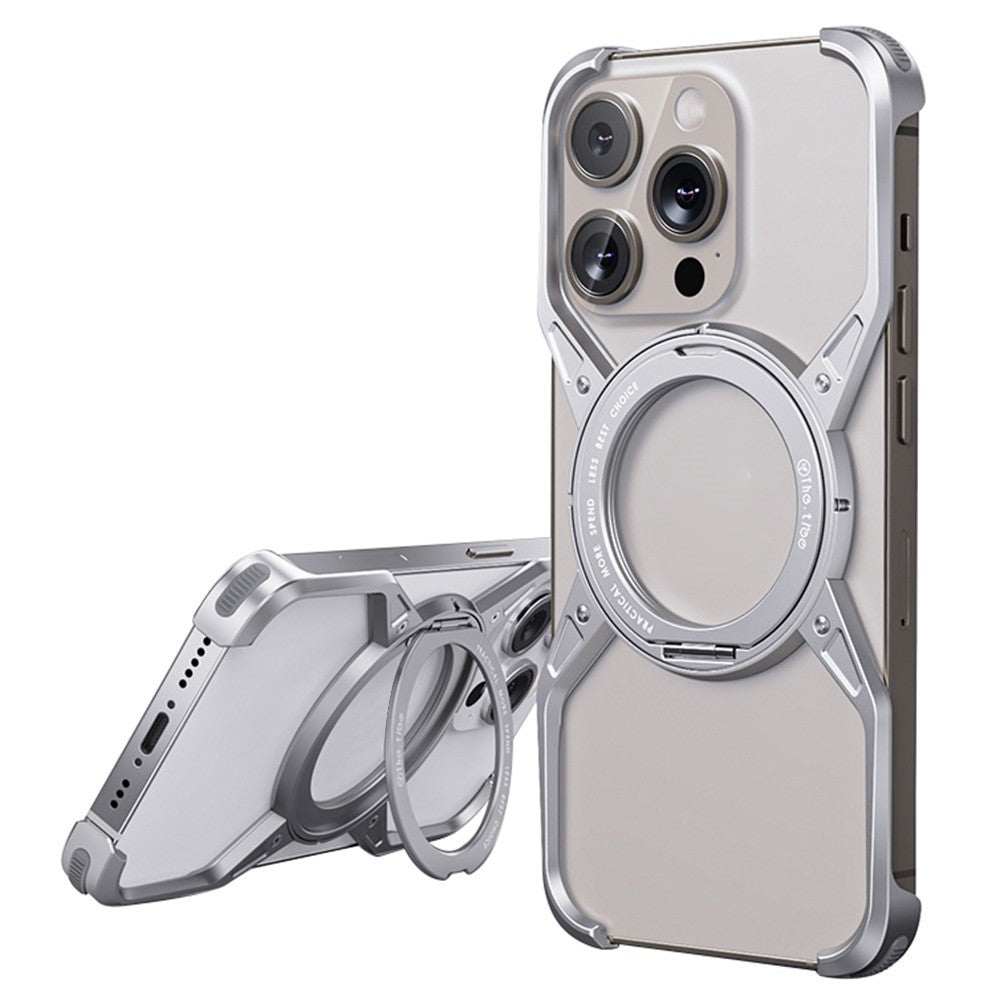 For iPhone 16 Pro Case Kickstand Frameless Aluminum Alloy Bumper Phone Cover
