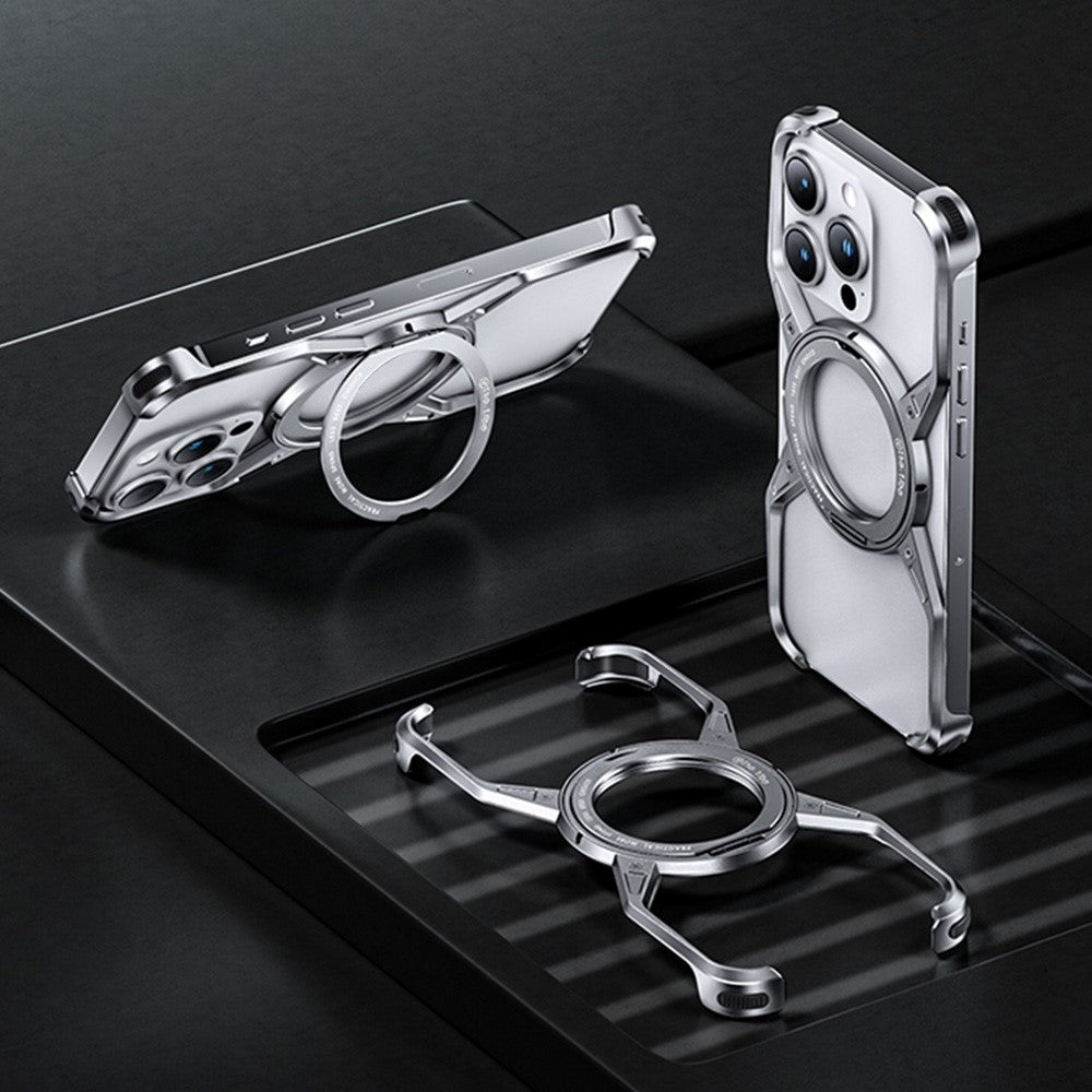 For iPhone 16 Pro Case Kickstand Frameless Aluminum Alloy Bumper Phone Cover