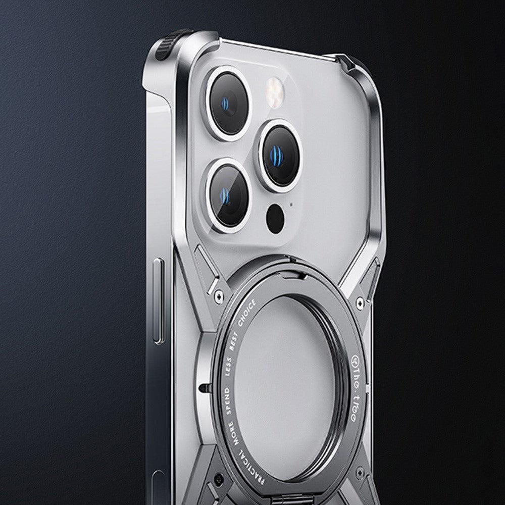 For iPhone 16 Pro Case Kickstand Frameless Aluminum Alloy Bumper Phone Cover