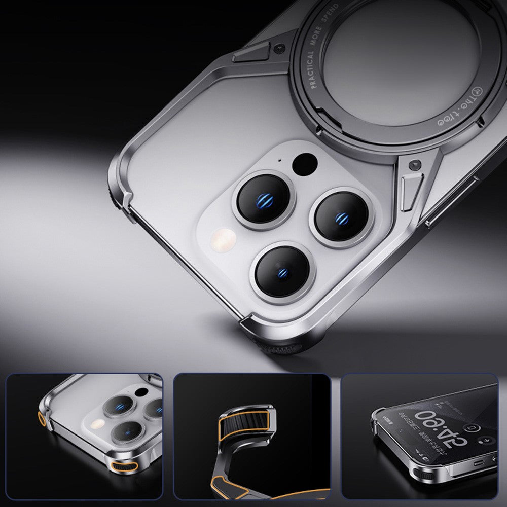 For iPhone 16 Pro Case Kickstand Frameless Aluminum Alloy Bumper Phone Cover