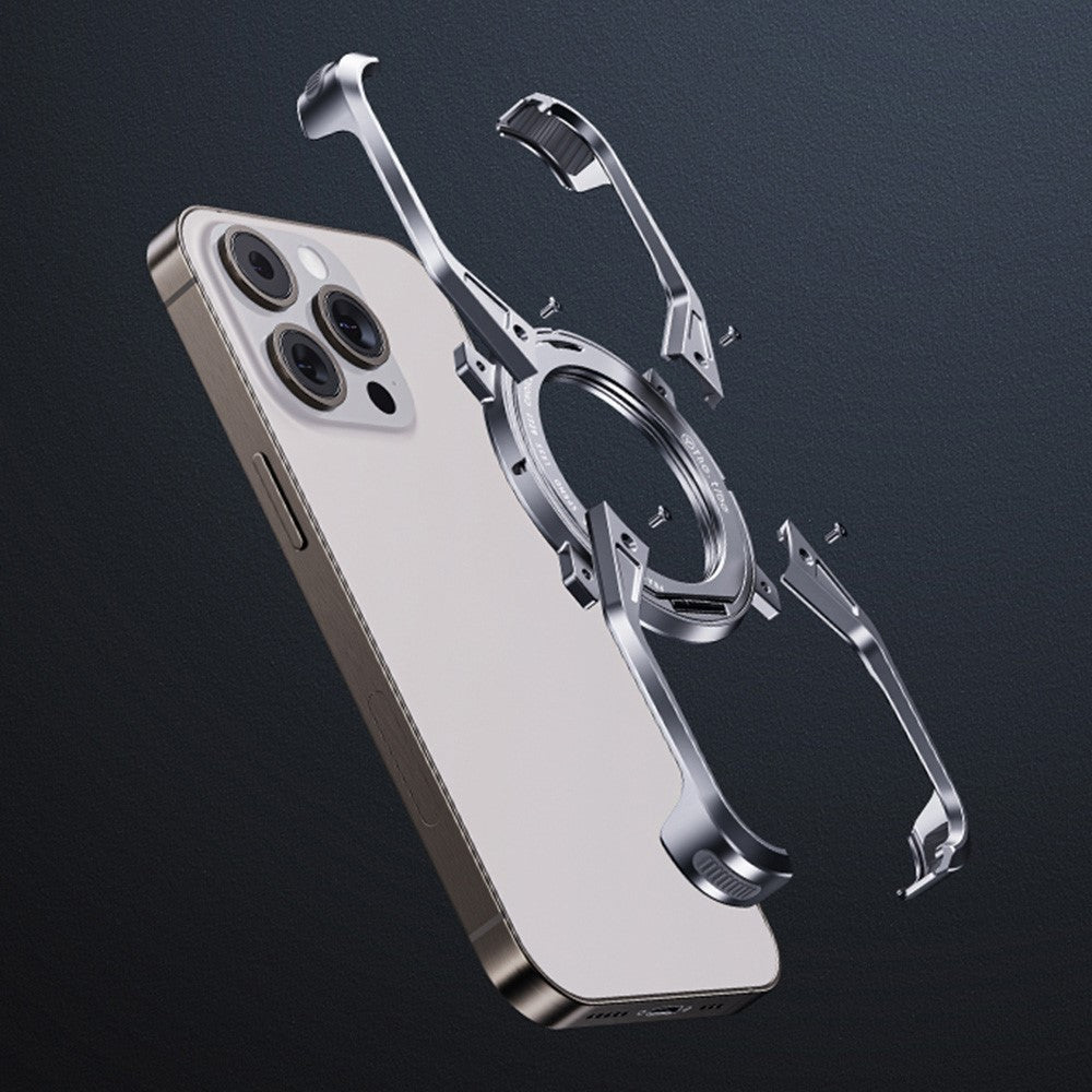 For iPhone 16 Pro Case Kickstand Frameless Aluminum Alloy Bumper Phone Cover