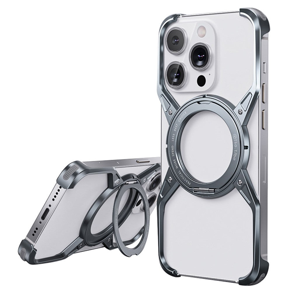 For iPhone 16 Pro Case Kickstand Frameless Aluminum Alloy Bumper Phone Cover
