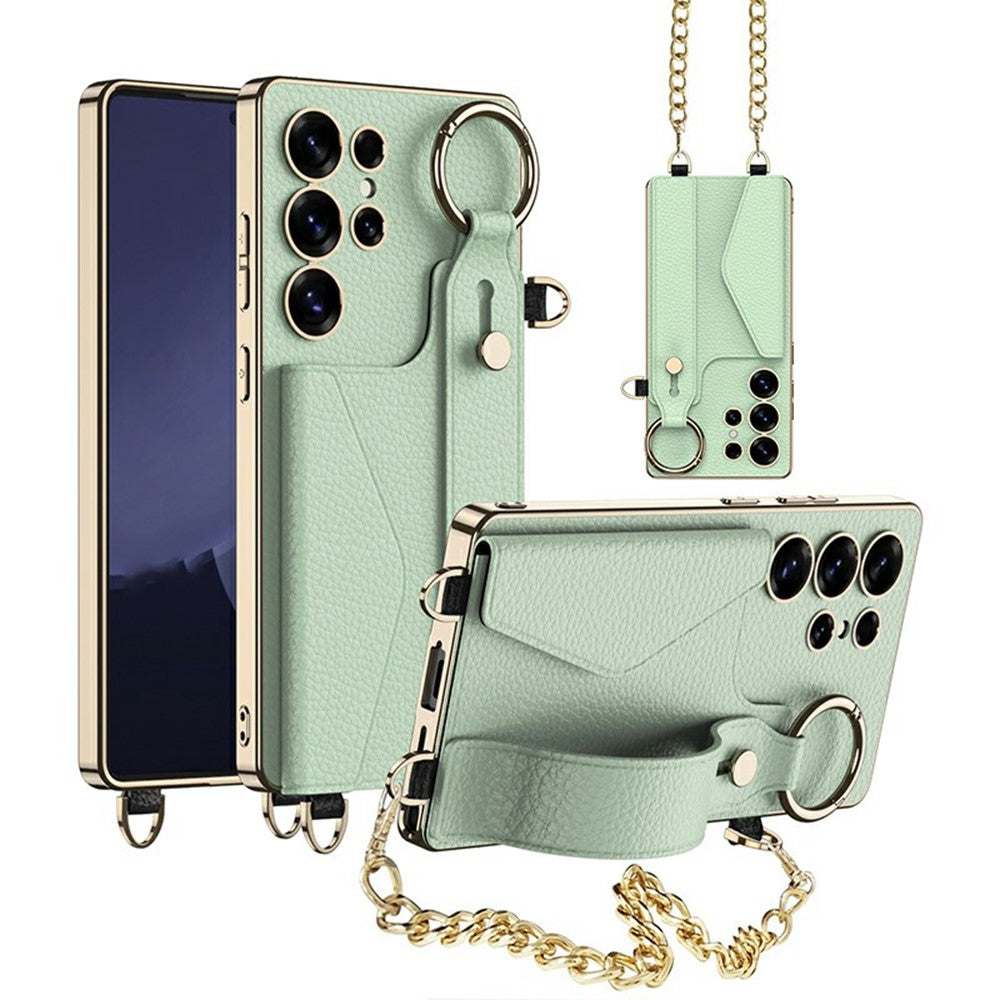 GKK For Samsung Galaxy S25 Ultra Case Electroplated TPU+PC+PU Phone Cover with Kickstand Card Holder Strap
