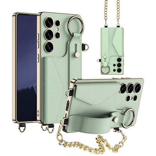 GKK For Samsung Galaxy S25 Ultra Case Electroplated TPU+PC+PU Phone Cover with Kickstand Card Holder Strap