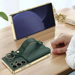 GKK For Samsung Galaxy S25 Ultra Case Electroplated TPU+PC+PU Phone Cover with Kickstand Card Holder Strap