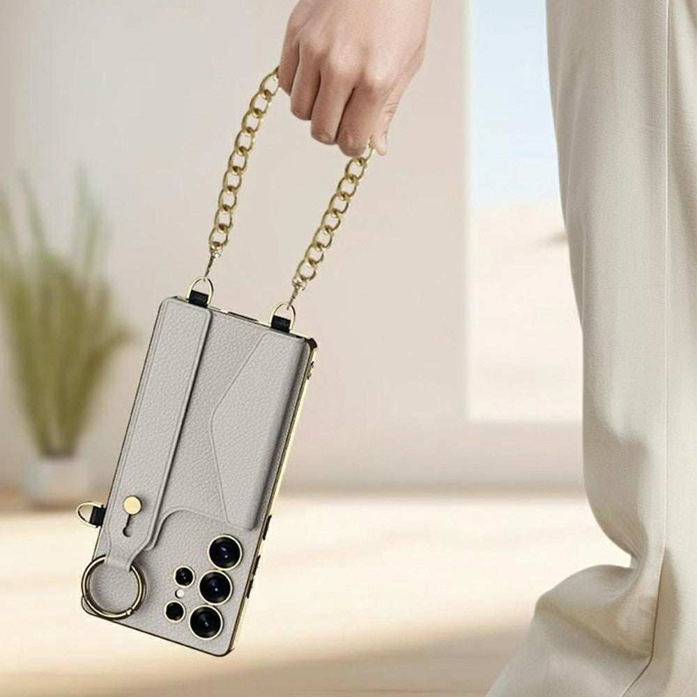 GKK matcha green electroplated TPU PC PU phone case with kickstand card holder and strap for Samsung Galaxy S25 Ultra