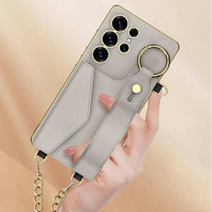 GKK For Samsung Galaxy S25 Ultra Case Electroplated TPU+PC+PU Phone Cover with Kickstand Card Holder Strap