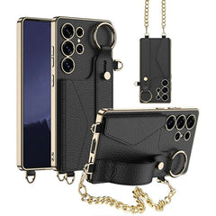 GKK For Samsung Galaxy S25 Ultra Case Electroplated TPU+PC+PU Phone Cover with Kickstand Card Holder Strap