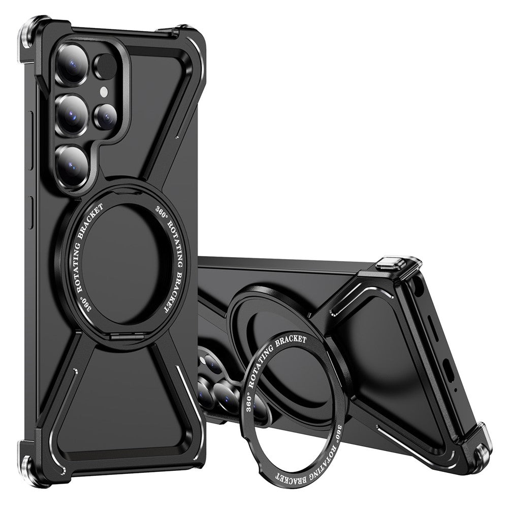 For Samsung Galaxy S25 Ultra Magnetic Case Military Grade Anti Drop 360° Rotating Kickstand Titanium Alloy Bumper Phone Cover