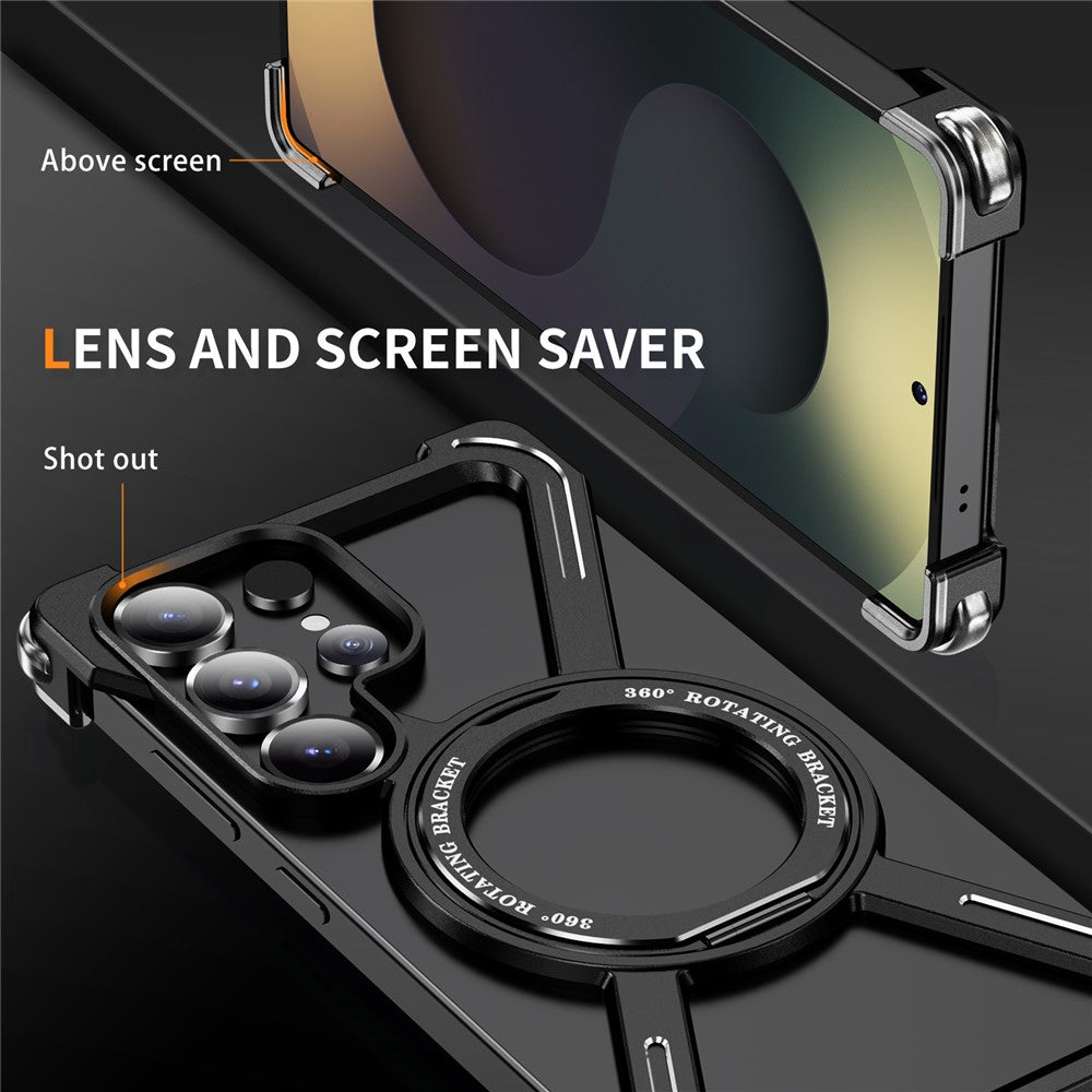 For Samsung Galaxy S25 Ultra Magnetic Case Military Grade Anti Drop 360° Rotating Kickstand Titanium Alloy Bumper Phone Cover