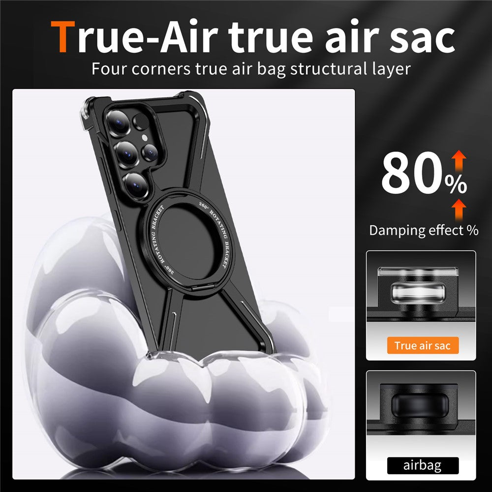 For Samsung Galaxy S25 Ultra Magnetic Case Military Grade Anti Drop 360° Rotating Kickstand Titanium Alloy Bumper Phone Cover