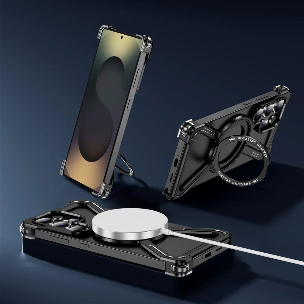 For Samsung Galaxy S25 Ultra Magnetic Case Military Grade Anti Drop 360° Rotating Kickstand Titanium Alloy Bumper Phone Cover