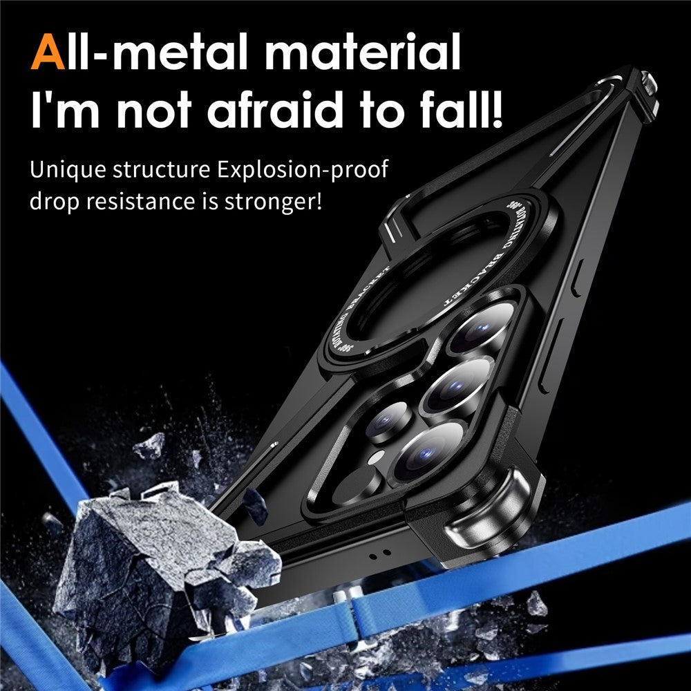 For Samsung Galaxy S25 Ultra Magnetic Case Military Grade Anti Drop 360° Rotating Kickstand Titanium Alloy Bumper Phone Cover